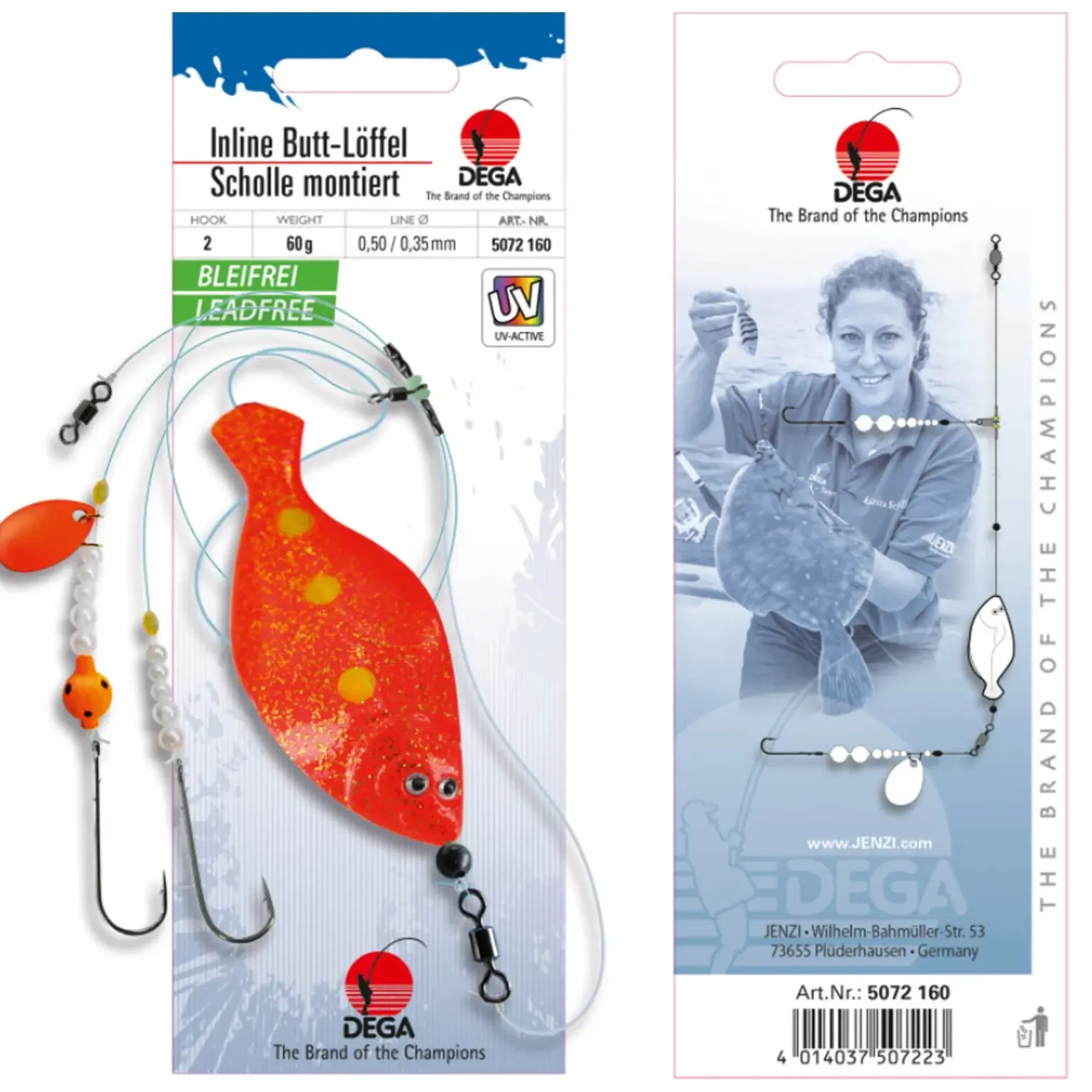 Dega UV Inline-Butt-Löffel in Schollen-Form 60g Orange