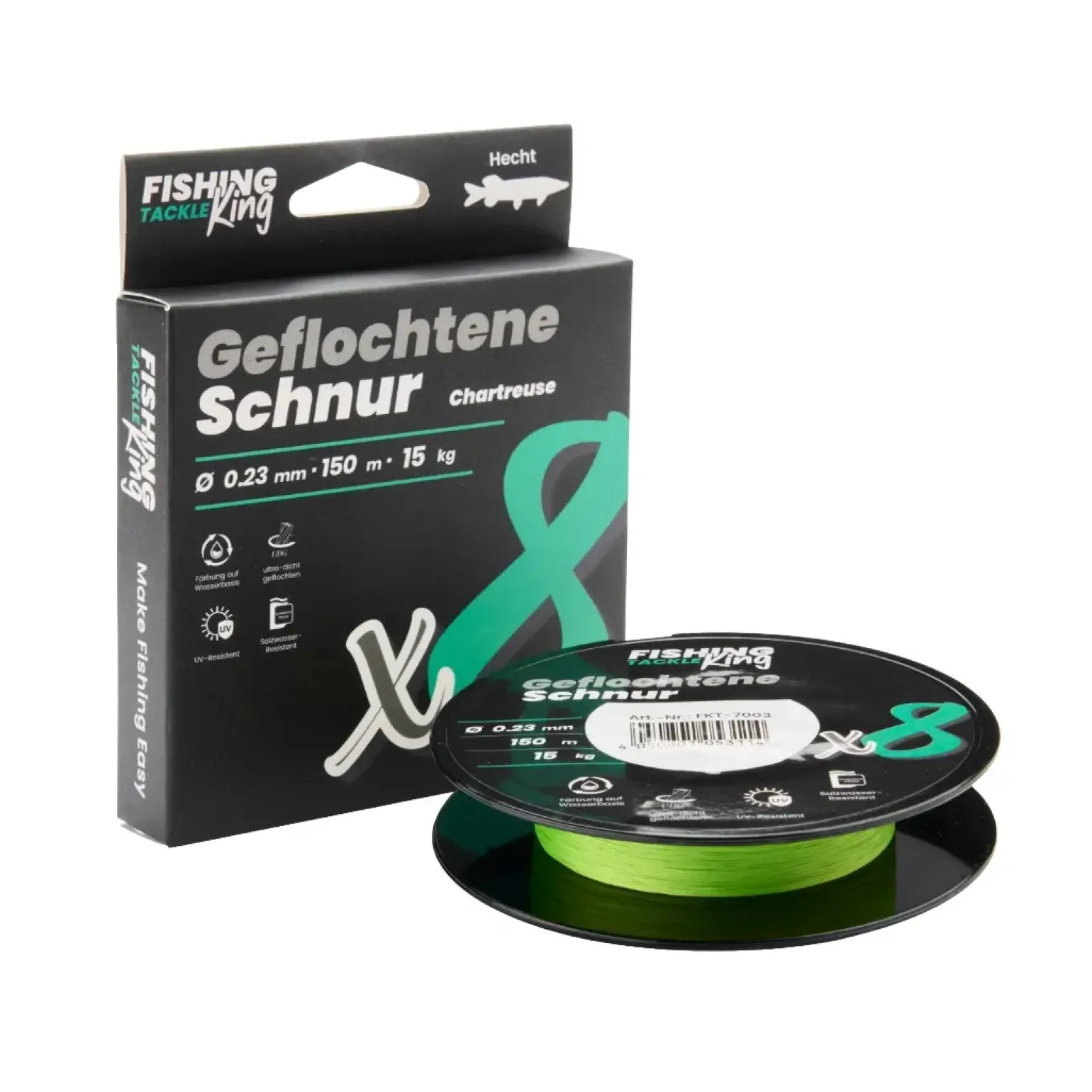 Fishing-King Tackle 8-fach Geflochtene Schnur Chartreuse 150m 0,23mm Hecht
