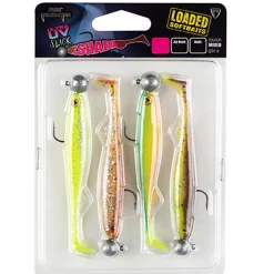 Fox Rage Slick Shad 7cm x4 Mixed UV Colour Pack LOADED 5g 1/0 head Gummifisch Set