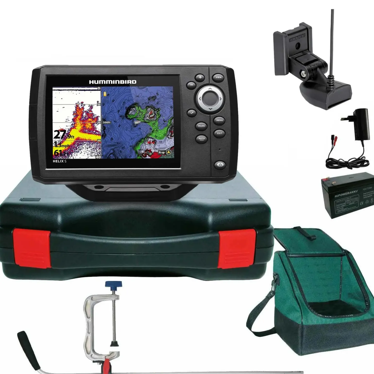 Humminbird Helix 5 Chirp GPS G3 GPS Kartenplotter Echolot Portabel Profi Plus- Komplett mit Geber
