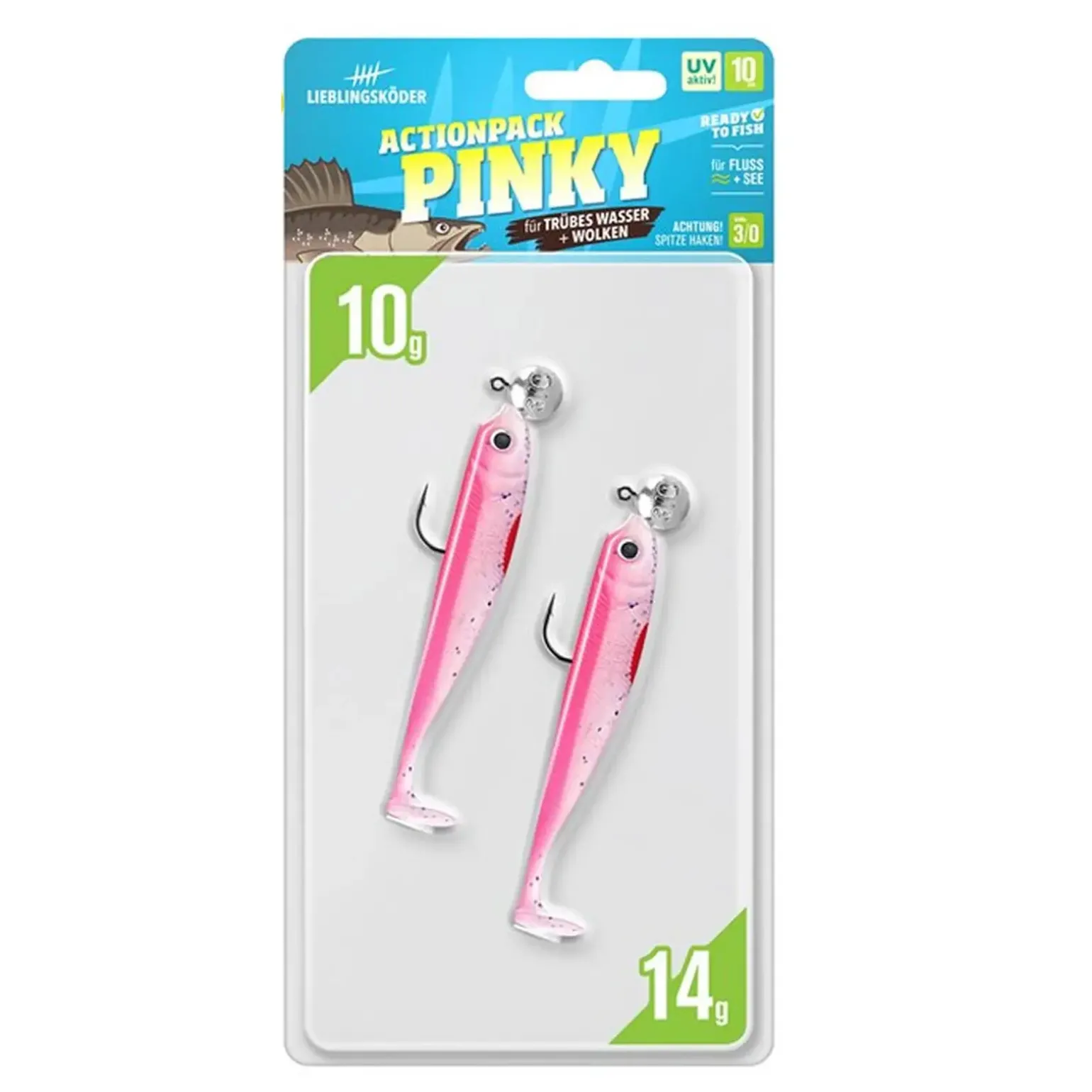 Lieblingsköder 10cm Actionpack Pinky Gummifisch montiert Set
