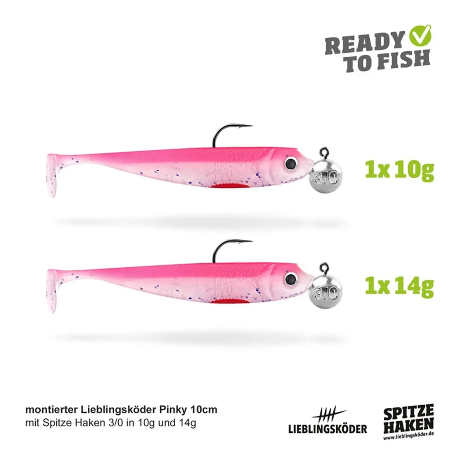 Lieblingsköder 10cm Actionpack Pinky Gummifisch montiert Set