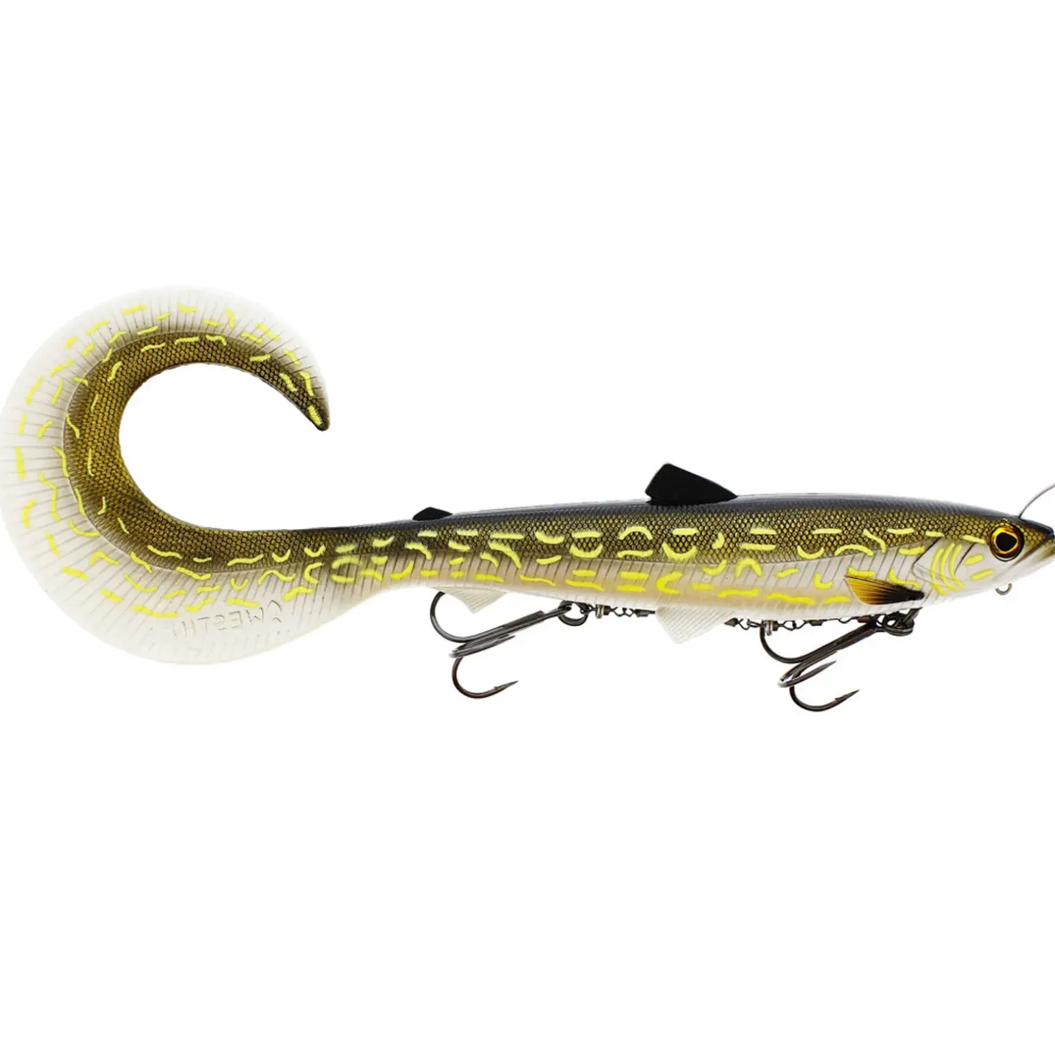 Westin Bullteez Curltail Inline 33cm 230g Sinking Natural Pike Gummifisch montiert