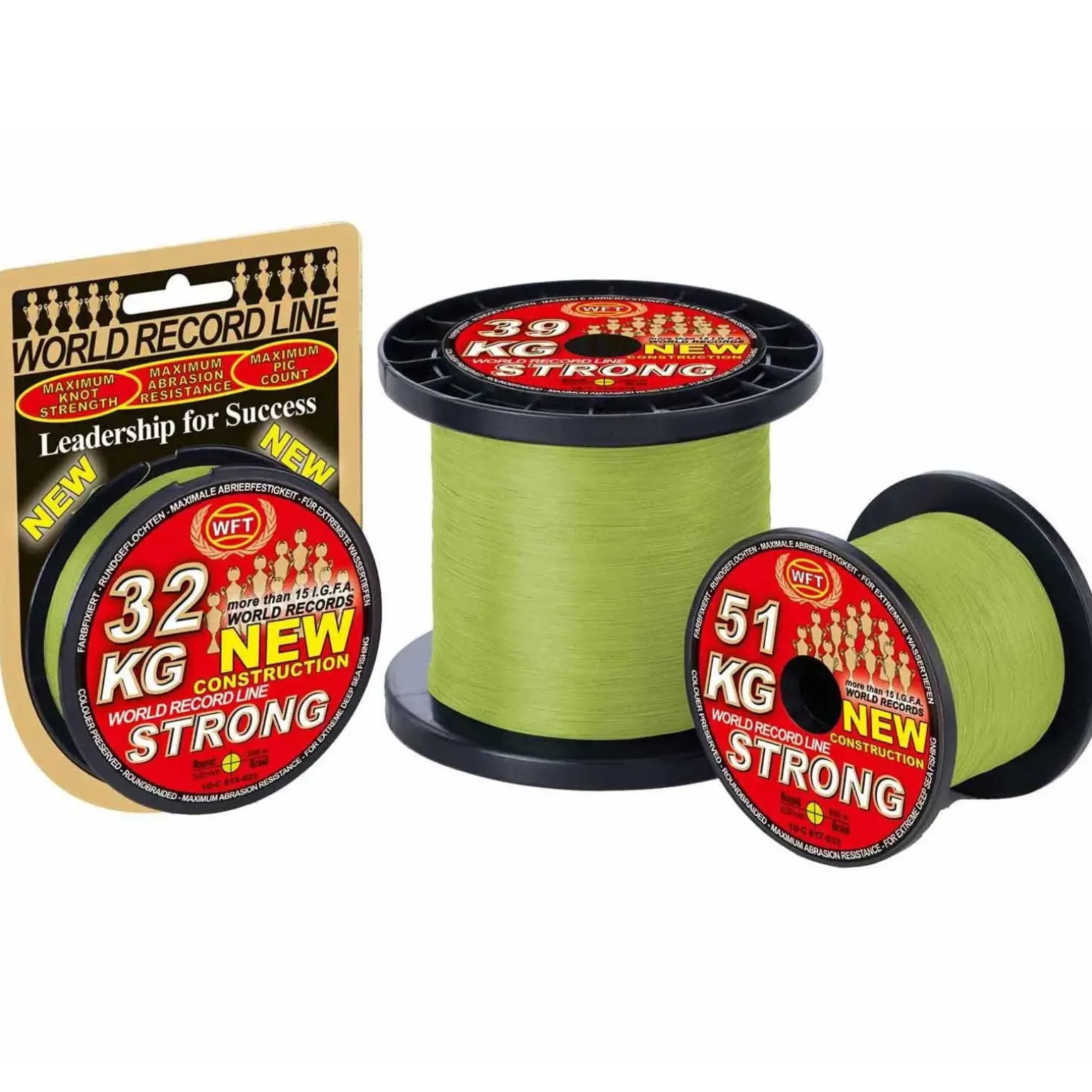 WFT KG Strong Chartreuse 39Kg 0,25 Geflochtene Angelschnur Meterware